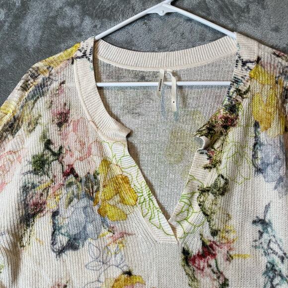 Anthropologie Floral 💐🌸🌺🪻🌼🌹 Print‎ Linen Blend Long Sleeve. EUC - Picture 7 of 7